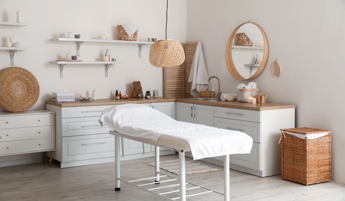 Esthetician applying skincare mask in a spa clinic