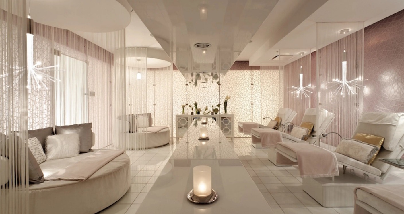 Relaxing med spa lounge decorated for the holidays