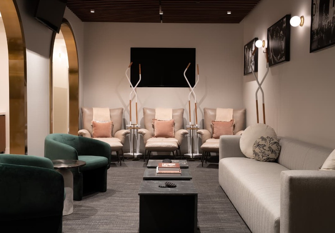 IV drip chair prepared in a cozy med spa room for the holidays